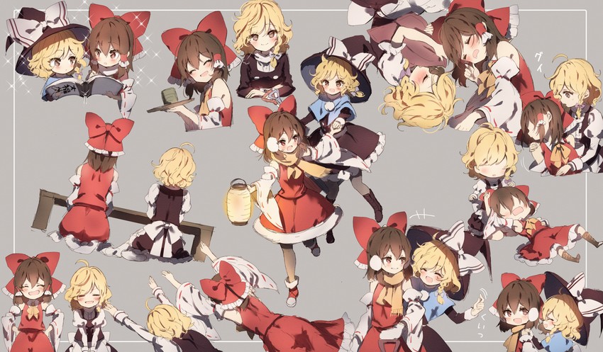 hakurei reimu and kirisame marisa (touhou and 1 more) drawn by piyokichi