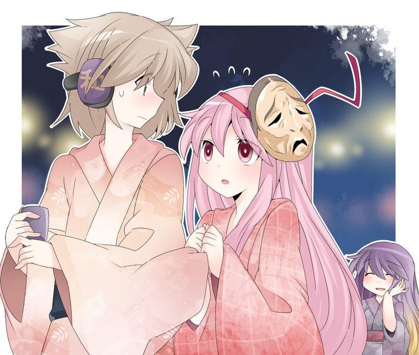 hijiri byakuren, toyosatomimi no miko, and hata no kokoro (touhou) drawn by hammer_(sunset_beach)