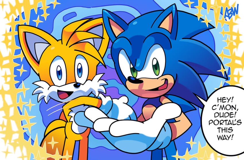sonic the hedgehog and tails (sonic and 1 more) drawn by azure_blue_world