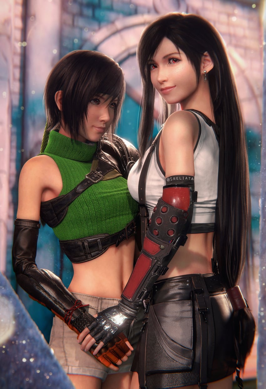 tifa lockhart and yuffie kisaragi (final fantasy and 2 more) drawn by sreliata