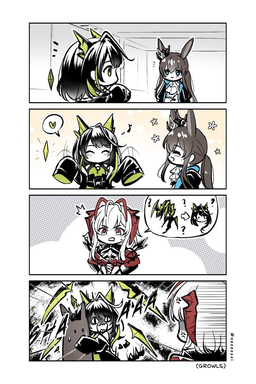 amiya, w, mon3tr, and wis'adel (arknights) drawn by nnonosui