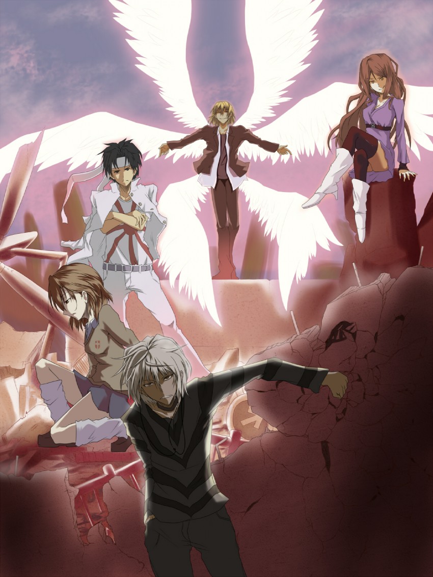 misaka mikoto, accelerator, mugino shizuri, kakine teitoku, and sogiita gunha (toaru majutsu no index and 4 more) drawn by bloody_moon