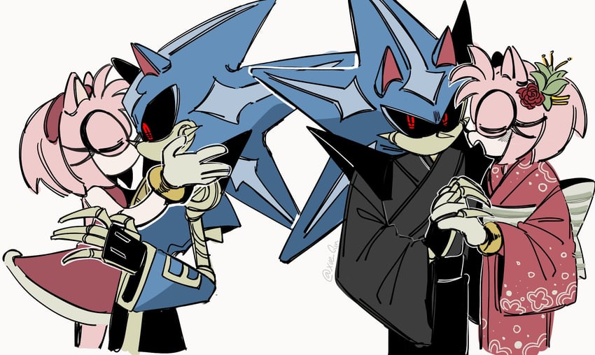 amy rose, metal sonic, and neo metal sonic (sonic and 2 more) drawn by xue_gin