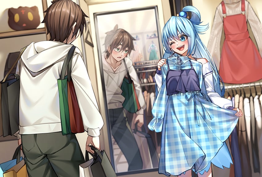 aqua and satou kazuma (kono subarashii sekai ni shukufuku wo!) drawn by sarasara_shoyu