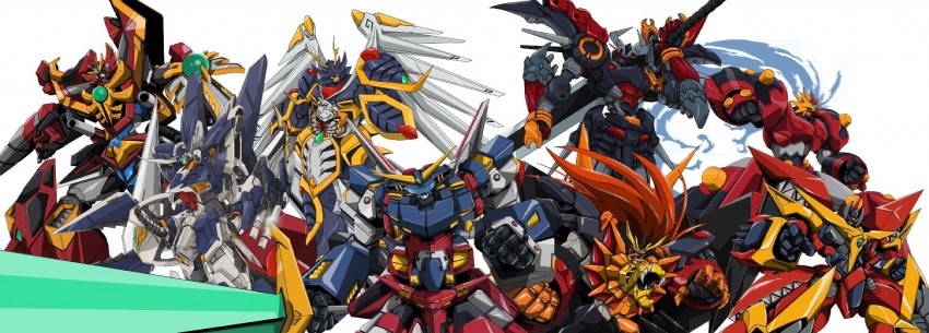 genesic gaogaigar, dygenguar, srx, godannar, ryukooh, and 3 more (super robot wars and 7 more) drawn by monmon_(monban)
