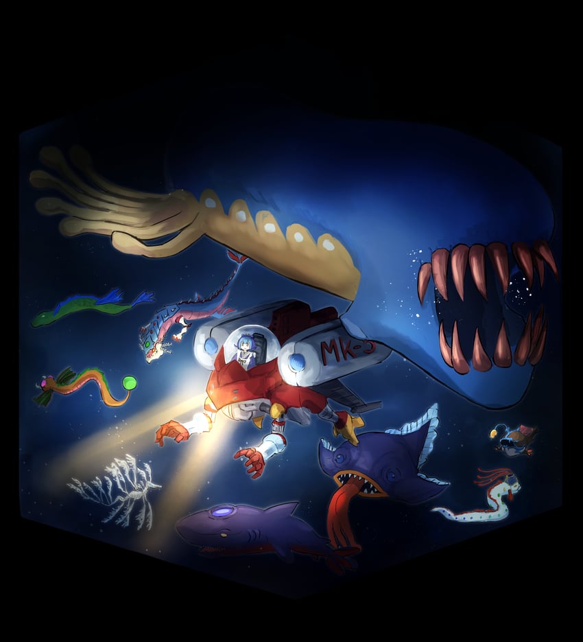 laundry dragonmaid, ocean dragon lord - kairyu-shin, silent angler, bottom dweller, lifeless leaffish, and 5 more (yu-gi-oh!) drawn by hatano_kiyoshi