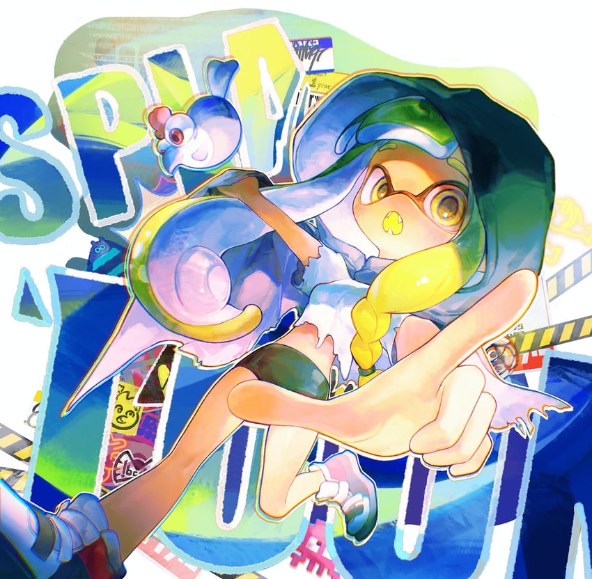 inkling player character, inkling girl, smallfry, and agent 3 (splatoon and 1 more) drawn by jio022