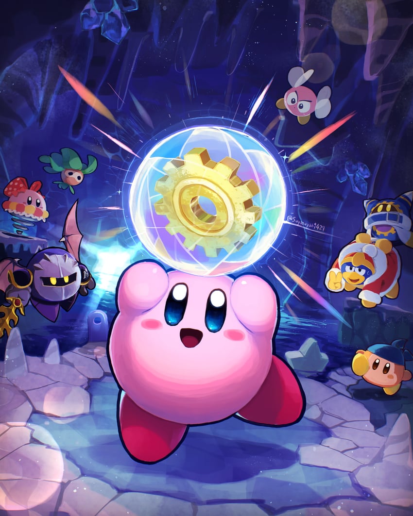 kirby, meta knight, king dedede, magolor, bandana waddle dee, and 3 more (kirby and 1 more) drawn by suyasuyabi