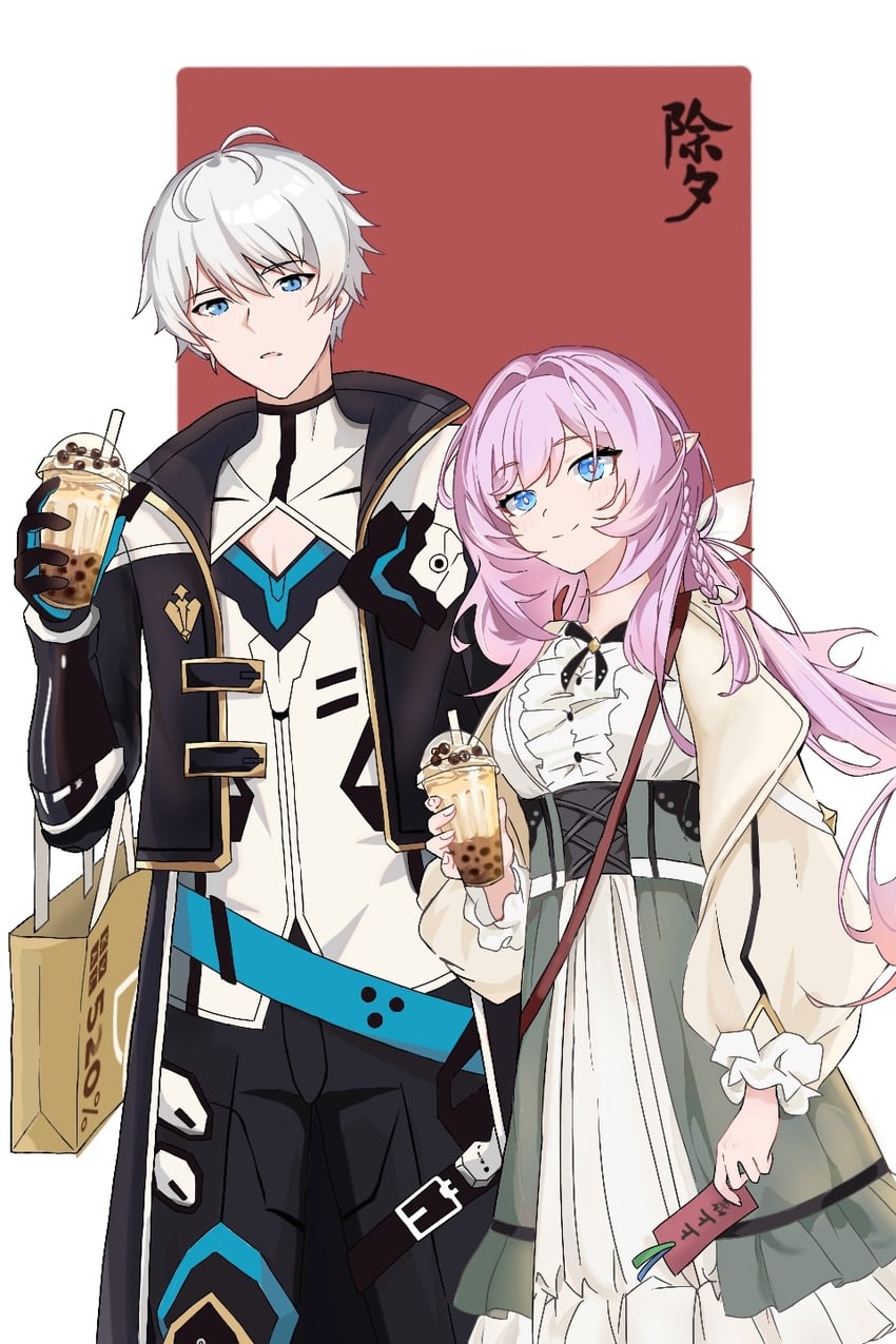 elysia and kevin kaslana (honkai and 1 more) drawn by ellier