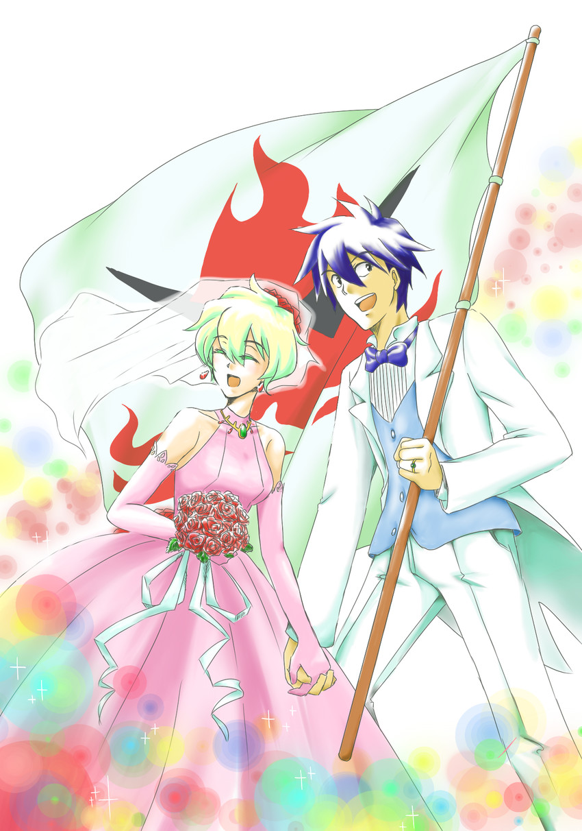 nia teppelin and simon (tengen toppa gurren lagann) drawn by rinako