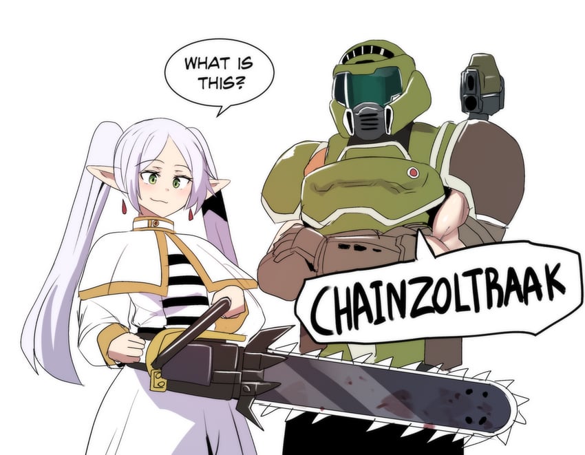 frieren and doomguy (sousou no frieren and 2 more) drawn by hinghoi