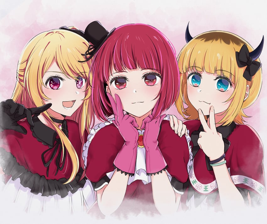 arima kana, hoshino ruby, and memcho (oshi no ko) drawn by kuroerei