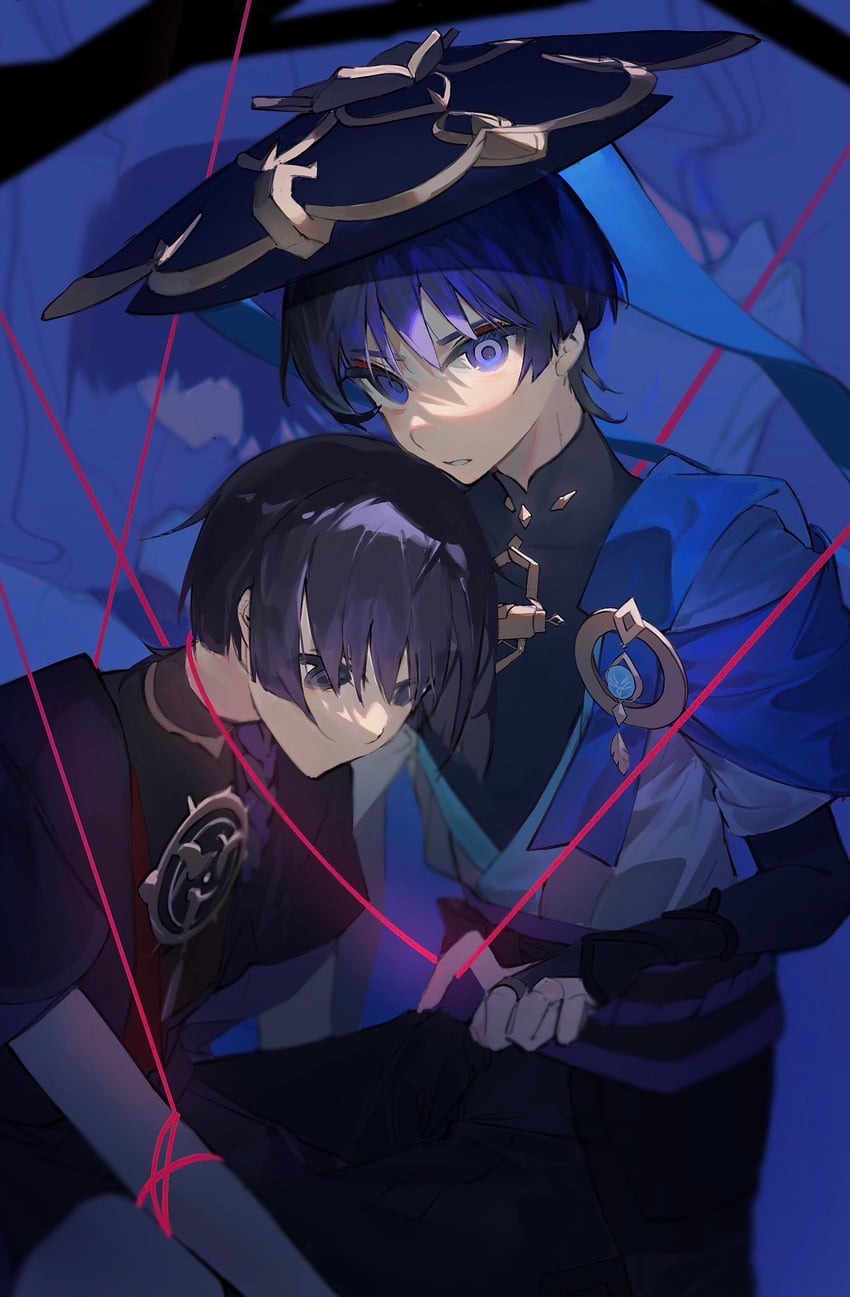scaramouche and wanderer (genshin impact) drawn by poscorn617