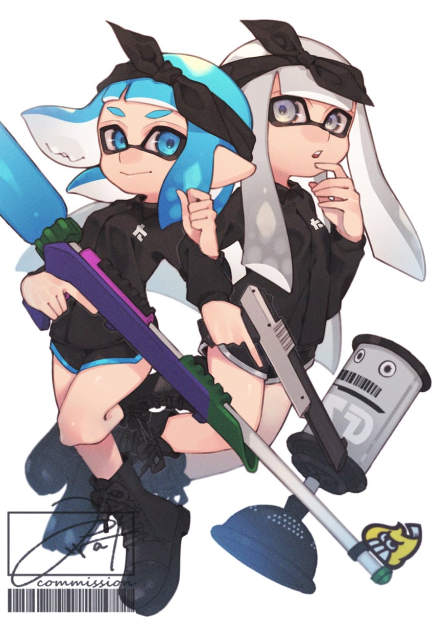 inkling player character and inkling girl (splatoon) drawn by prat_rat