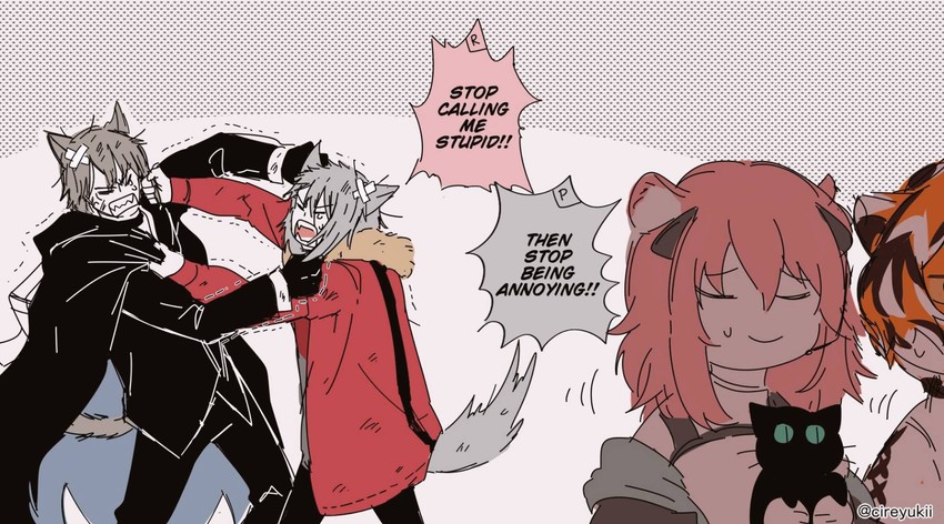 projekt red, gravel, waai fu, phantom, and miss christine (arknights) drawn by yukii