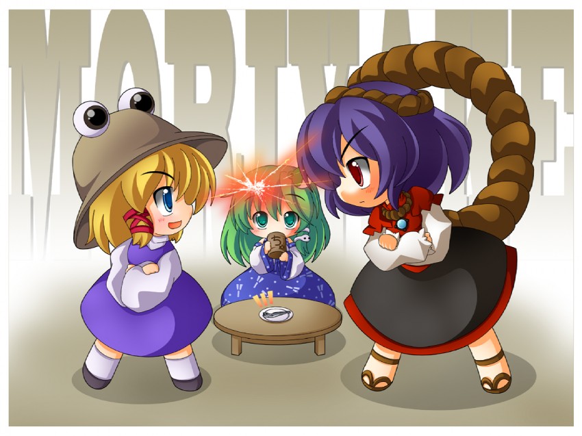 kochiya sanae, moriya suwako, and yasaka kanako (touhou) drawn by shinjitsu