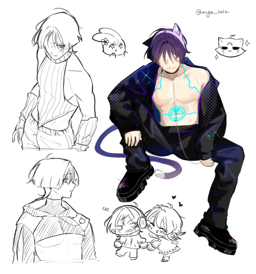 lumine, wanderer, and scaramouche (genshin impact) drawn by anya_lolz