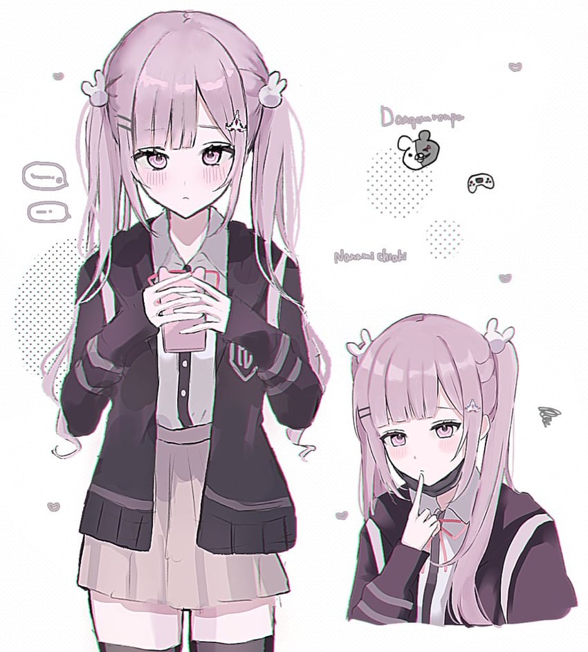nanami chiaki and monokuma (danganronpa and 2 more) drawn by shima_(fm_90mhz)