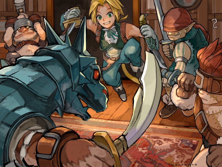 zidane tribal, blank, marcus, cinna, and baku (final fantasy and 1 more) drawn by uzutanco