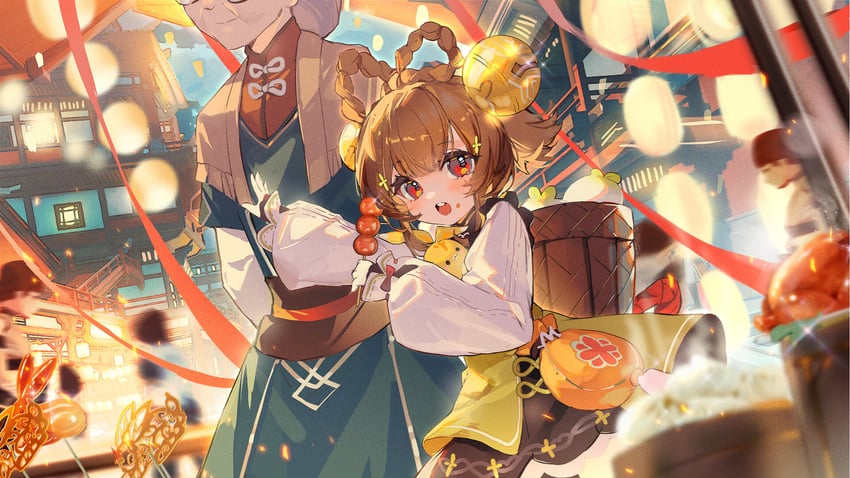 yaoyao, yuegui, and madame ping (genshin impact) drawn by kuuus
