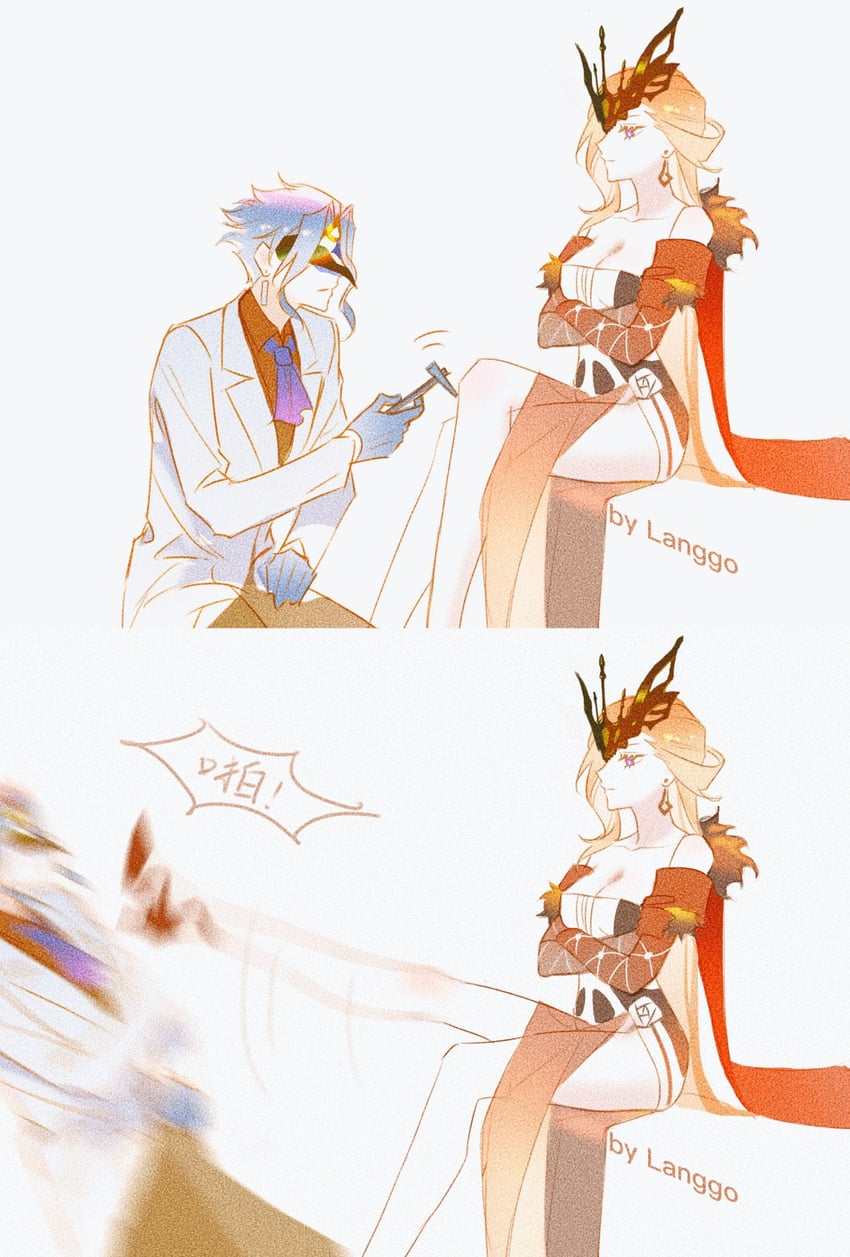 signora and dottore (genshin impact) drawn by langgo