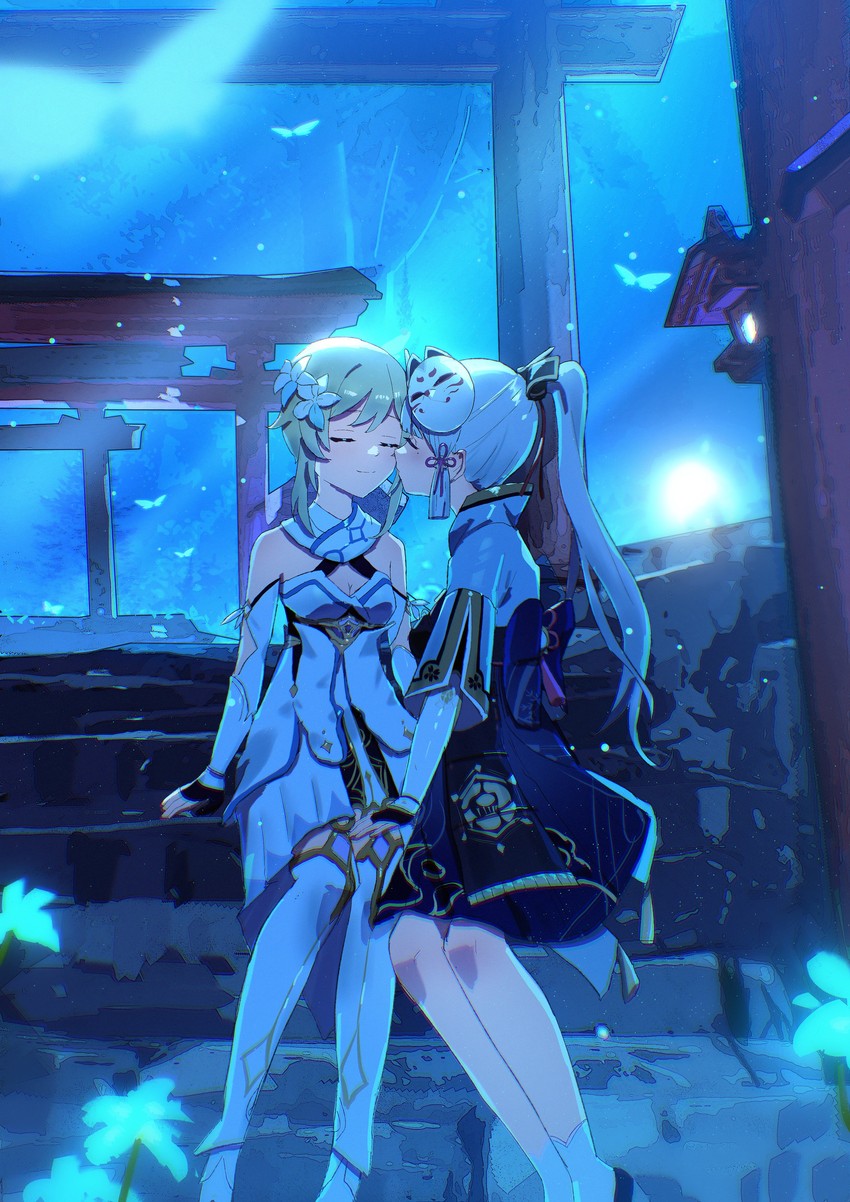 lumine and kamisato ayaka (genshin impact) drawn by iinagi_(kashiwa_keira)