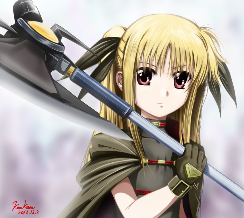 fate testarossa and bardiche (lyrical nanoha and 1 more) drawn by kem_kem