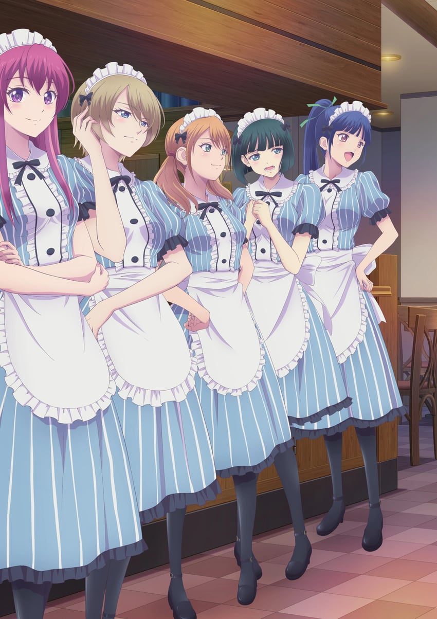 hououji akane, tsukishima riho, makuzawa ouka, ono shiragiku, and tsuruga ami (megami no cafe terrace)