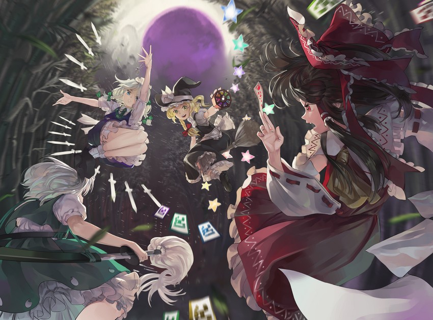 hakurei reimu, kirisame marisa, izayoi sakuya, and konpaku youmu (touhou and 1 more) drawn by riki6