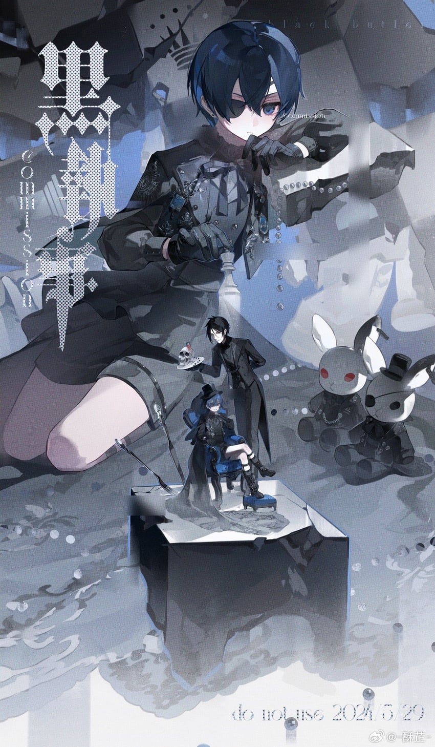 ciel phantomhive and sebastian michaelis (kuroshitsuji) drawn by su_zhi