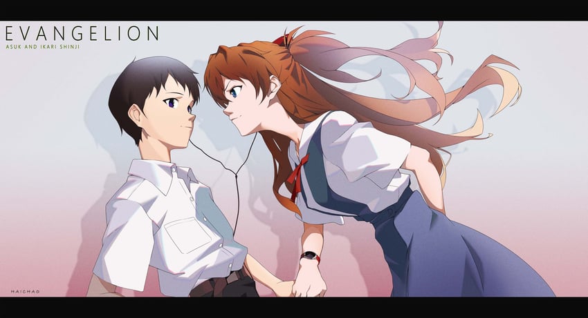 souryuu asuka langley and ikari shinji (neon genesis evangelion) drawn by liuhaichao