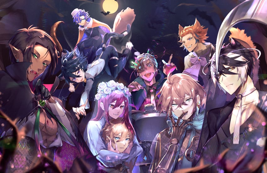 kageyama shien, astel leda, hanasaki miyabi, kanade izuru, aragami oga, and 5 more (holostars) drawn by asagiri0700