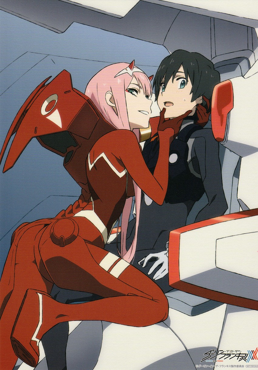 zero two and hiro (darling in the franxx) drawn by tanaka_masayoshi