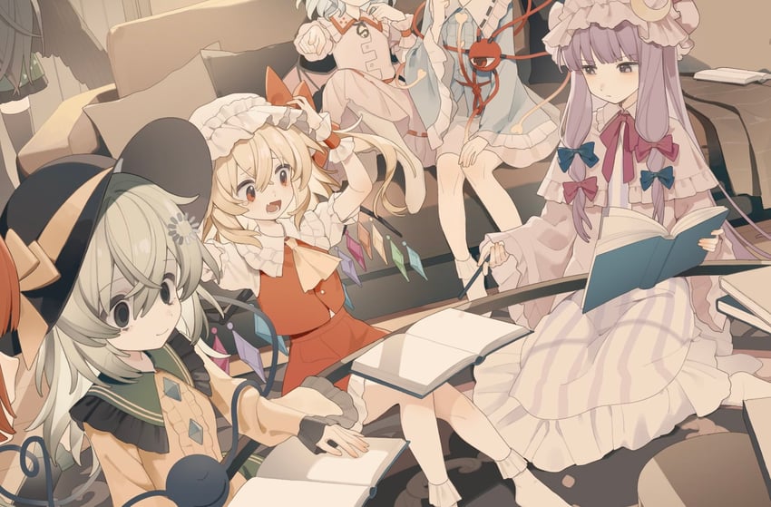 remilia scarlet, flandre scarlet, komeiji koishi, patchouli knowledge, komeiji satori, and 1 more (touhou) drawn by rcs_4