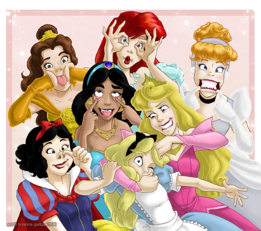 ariel, snow white, jasmine, belle, aurora, and 2 more (disney and 7 more) drawn by brianna_garcia