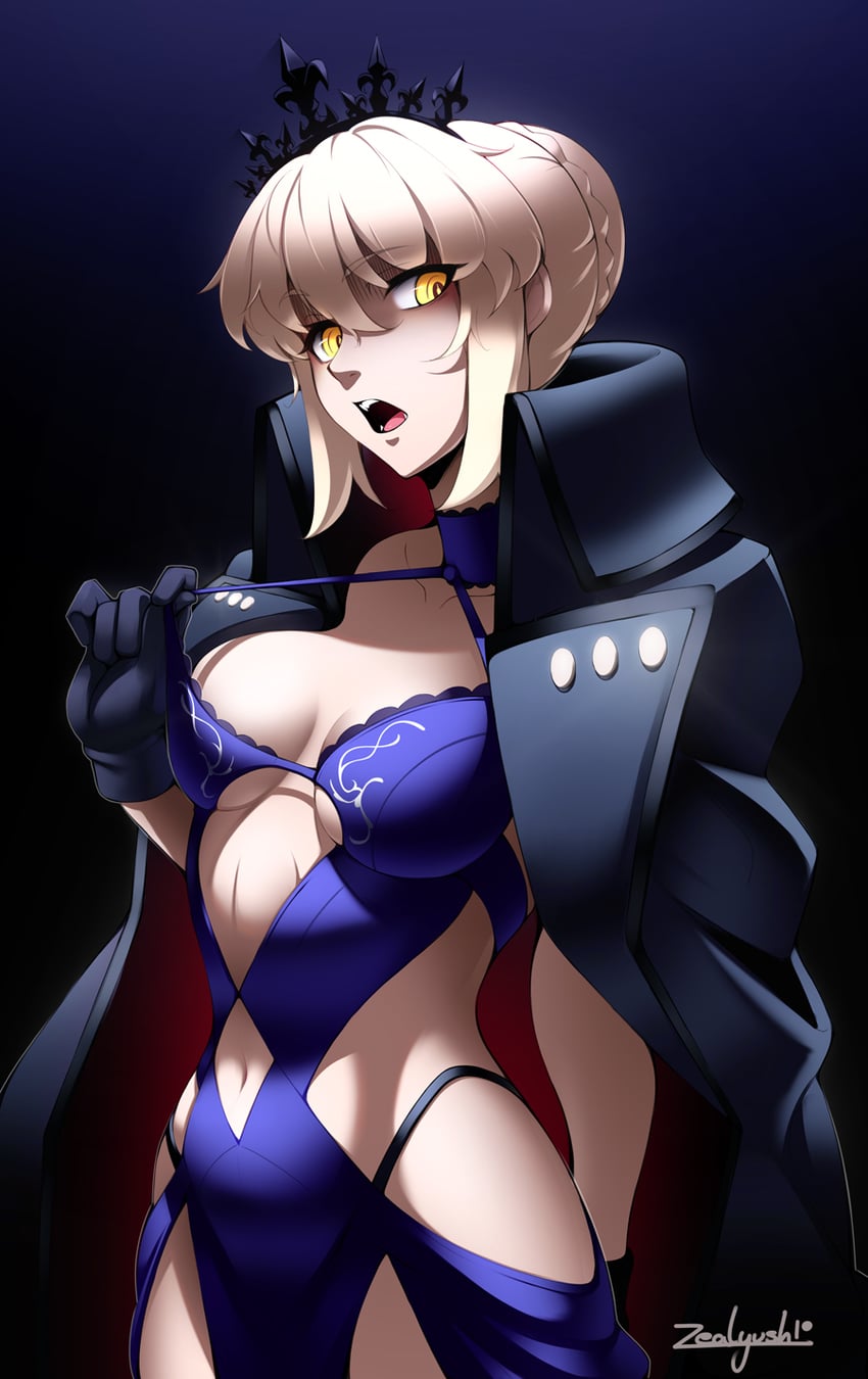artoria pendragon and saber alter (fate and 1 more) drawn by zealyush