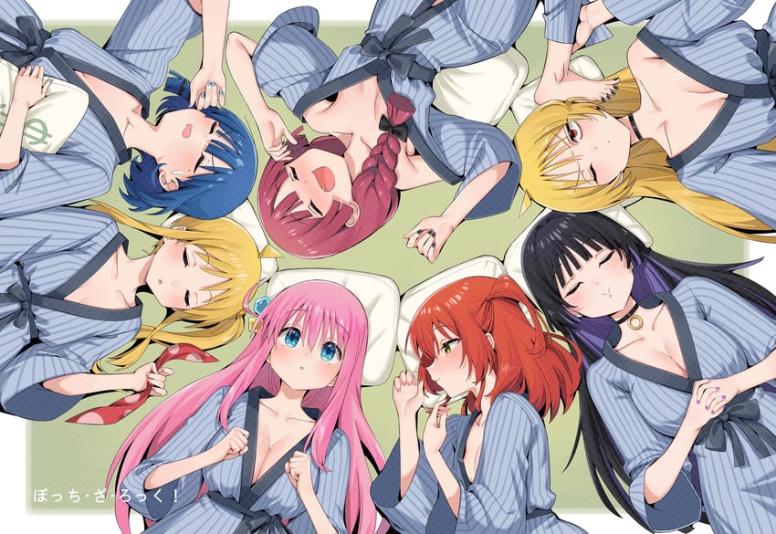 gotoh hitori, kita ikuyo, ijichi nijika, yamada ryo, hiroi kikuri, and 2 more (bocchi the rock!) drawn by bygin