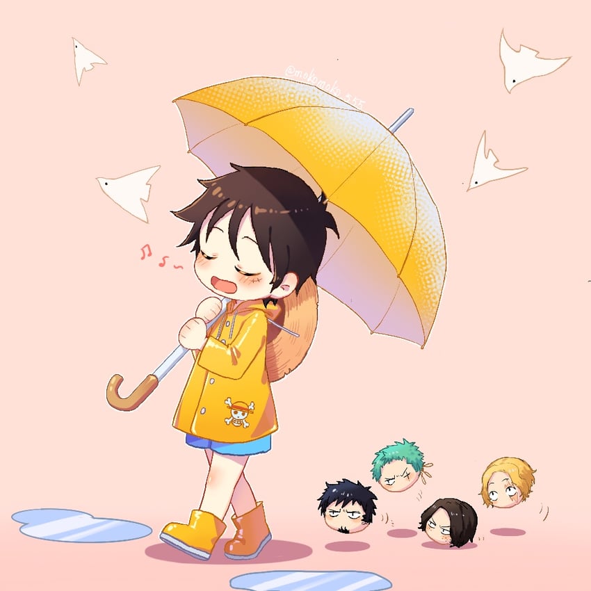 monkey d. luffy, roronoa zoro, trafalgar law, portgas d. ace, and sabo (one piece) drawn by moko_(gloriaaaaaa)