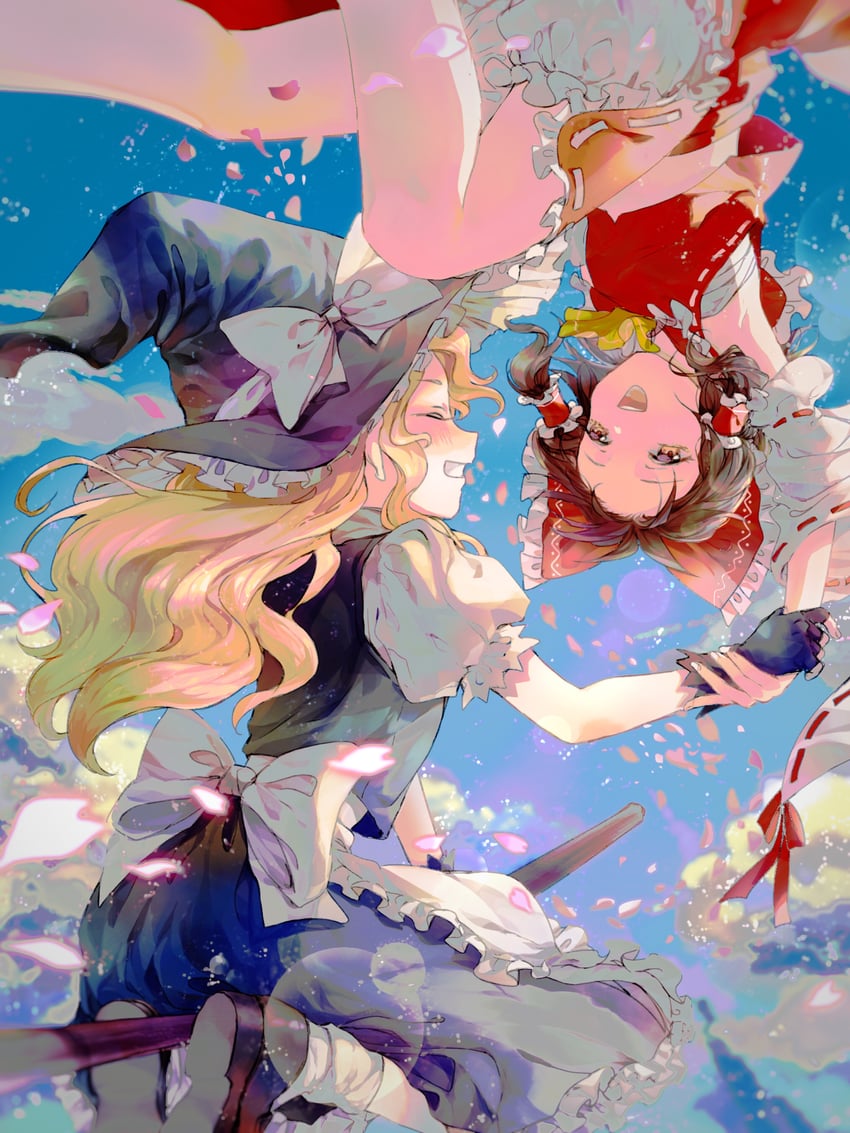 hakurei reimu and kirisame marisa (touhou) drawn by aihara-rina