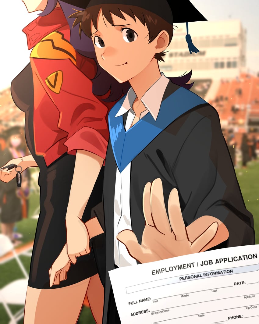 ikari shinji and katsuragi misato (neon genesis evangelion) drawn by khyle.
