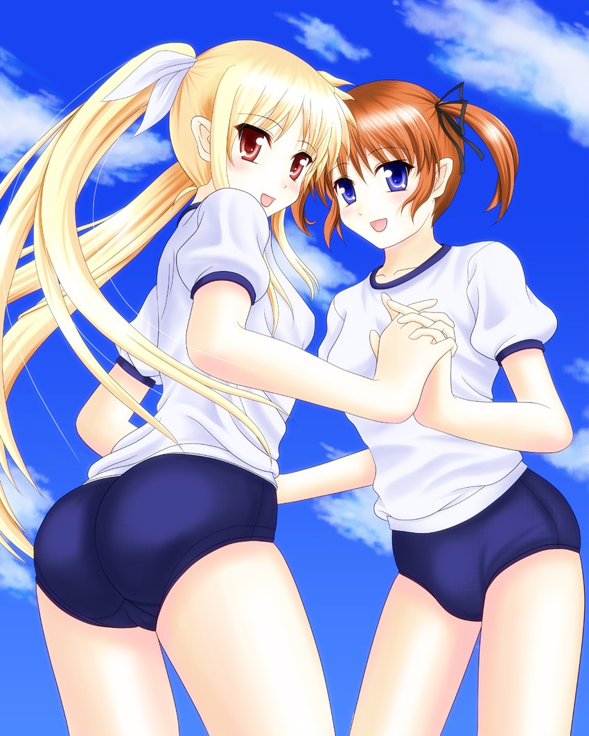 fate testarossa and takamachi nanoha (lyrical nanoha and 2 more) drawn by sooichi_(diabolicemission)