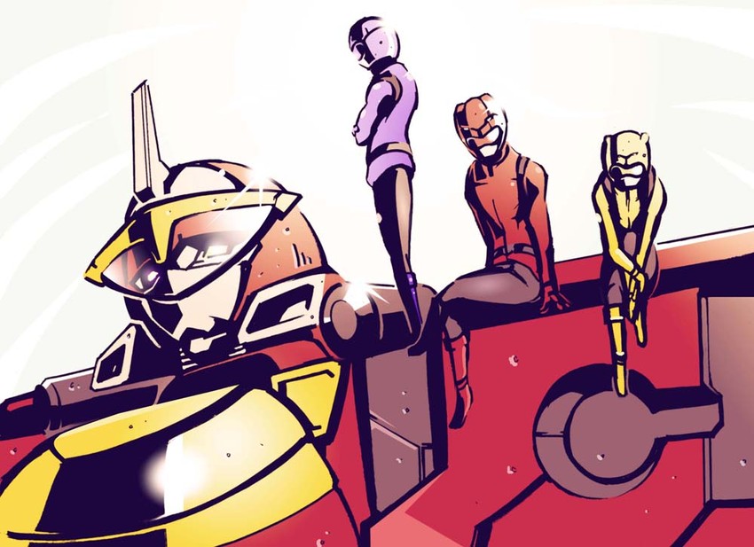 yellow buster, red buster, blue buster, and cb-01 ace (super sentai and 1 more) drawn by daison