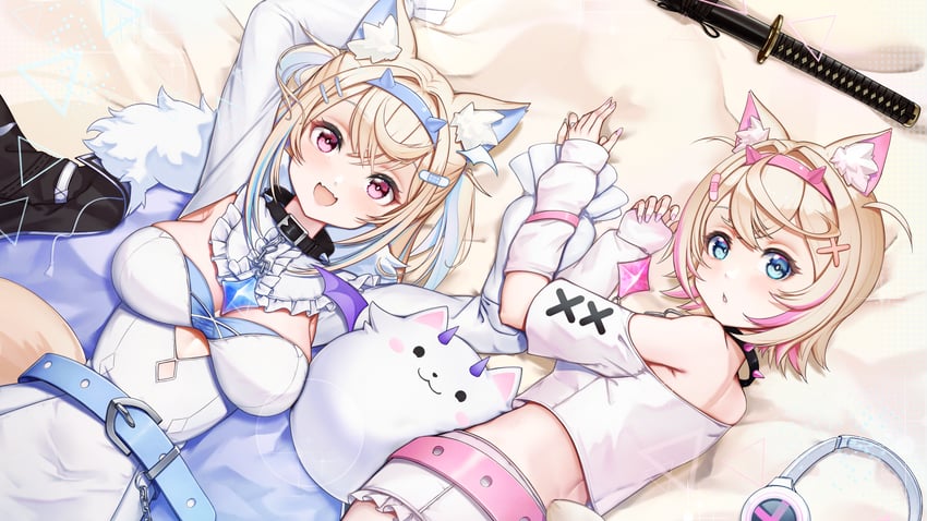 fuwawa abyssgard, mococo abyssgard, and perroccino (hololive and 1 more) drawn by monkey1468
