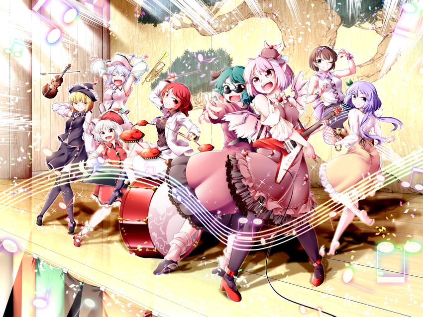 mystia lorelei, kasodani kyouko, lunasa prismriver, merlin prismriver, lyrica prismriver, and 3 more (touhou) drawn by 0-den