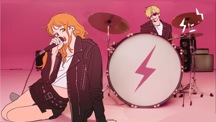 nami, sanji, rose, and bruno mars (one piece and 1 more) drawn by dousweet3