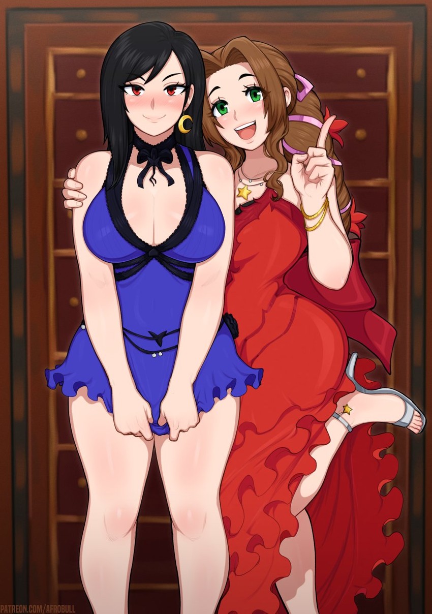 tifa lockhart and aerith gainsborough (final fantasy and 2 more) drawn by afrobull