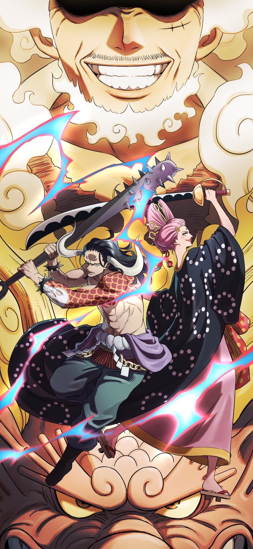 monkey d. luffy, kouzuki momonosuke, kaidou, and charlotte linlin (one piece) drawn by vonsiakira