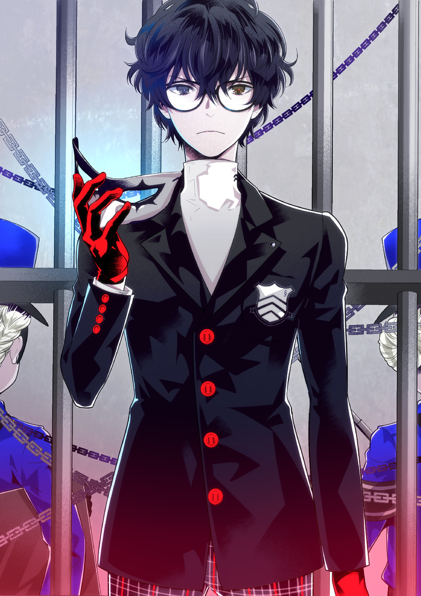 amamiya ren, caroline, and justine (persona and 1 more) drawn by kuso_bba