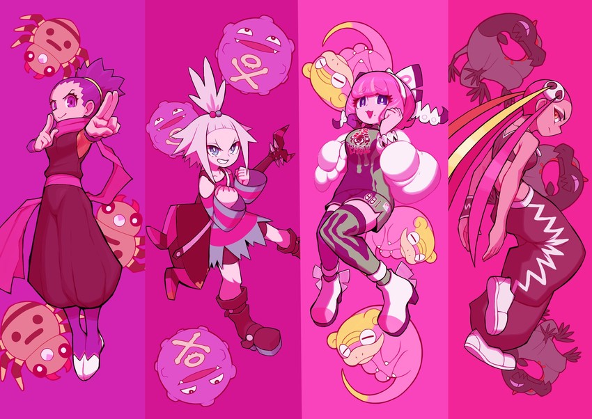 roxie, klara, koffing, plumeria, spinarak, and 3 more (pokemon and 4 more) drawn by bear_ringer
