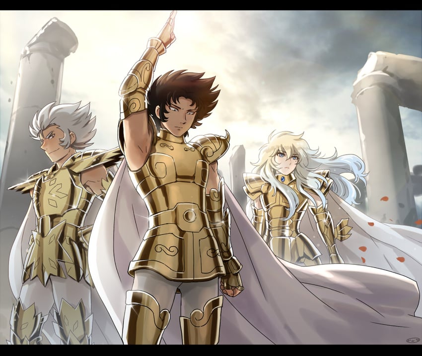 pisces aphrodite, capricorn shura, and cancer death mask (saint seiya) drawn by mizuhara_aki